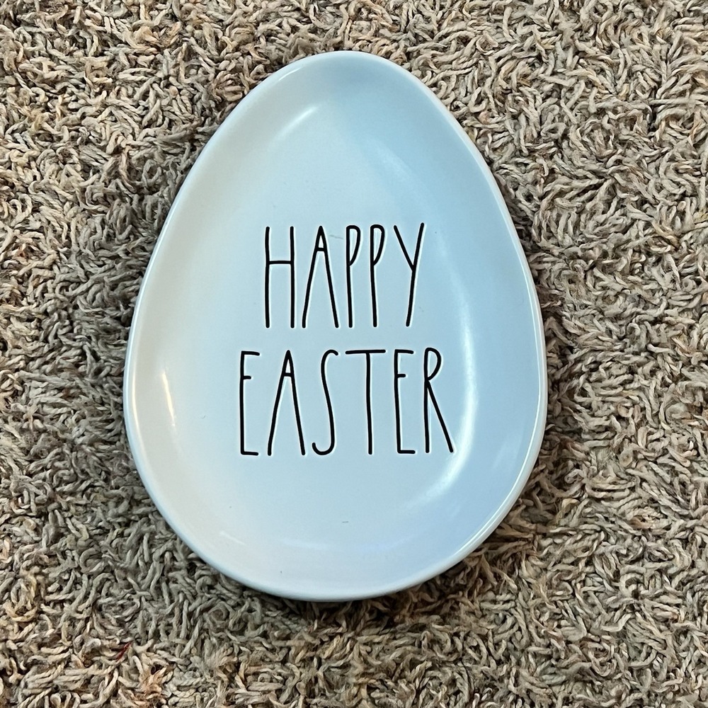 Rae Dunn Artisan Collection Egg Shaped "Happy Easter" Plate Robin's Egg Blue‎